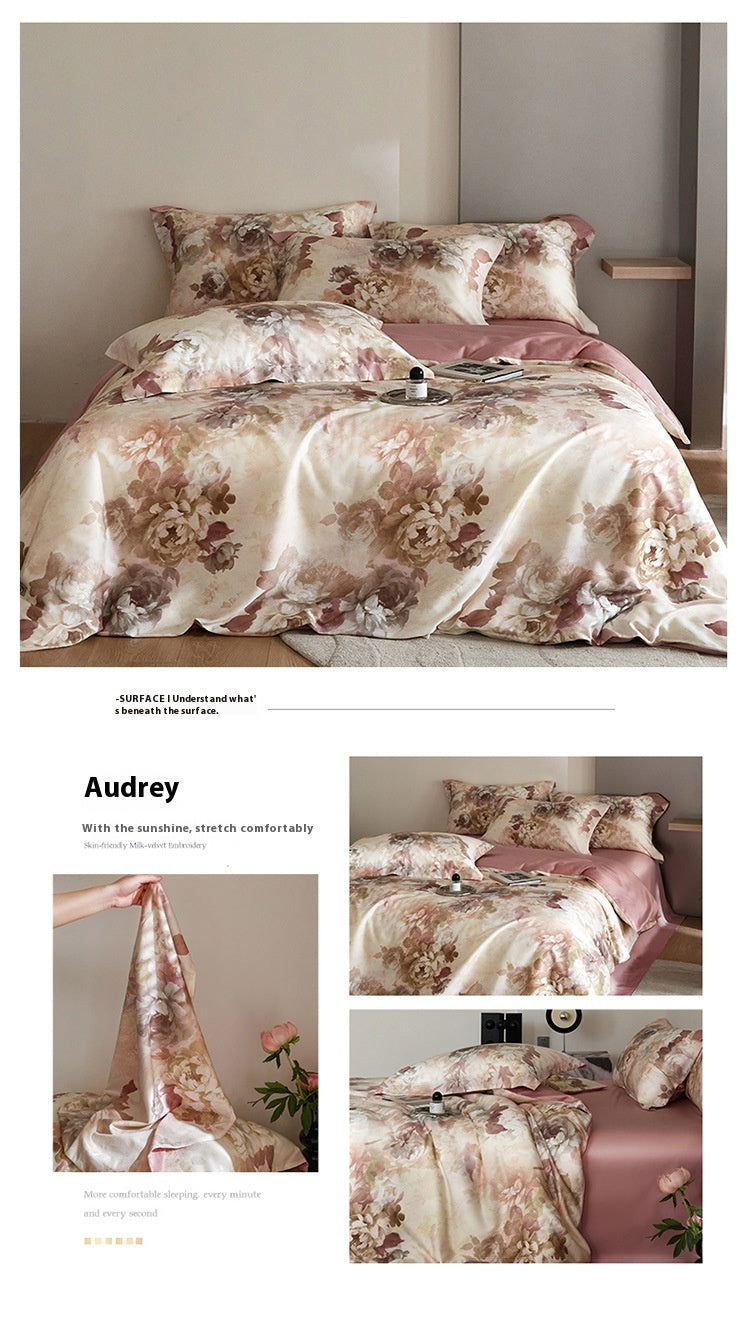 Flower Tencel Digital Printed Four-piece Bedding Set