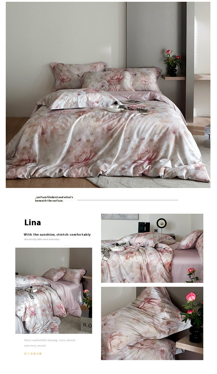Flower Tencel Digital Printed Four-piece Bedding Set