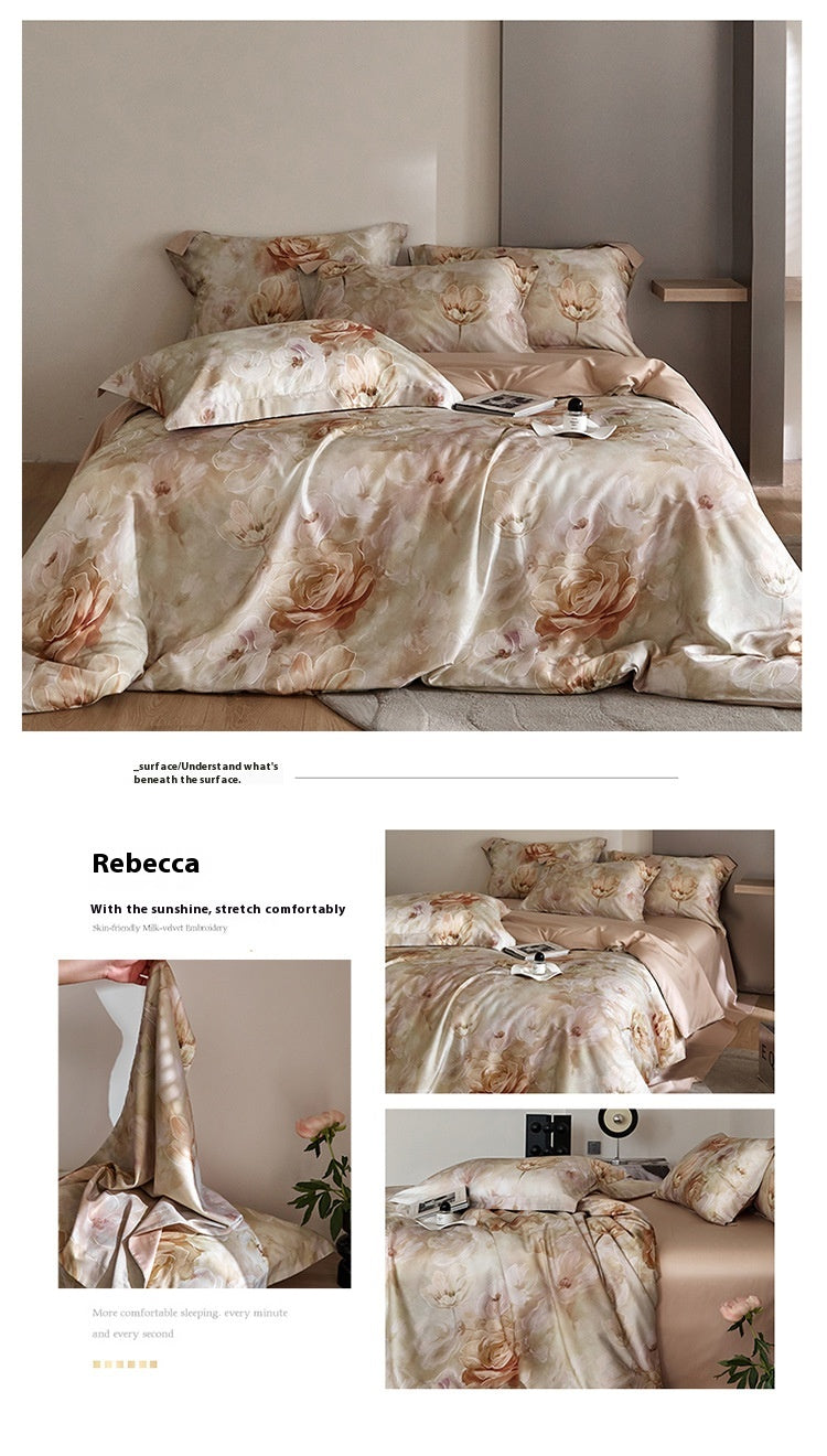 Flower Tencel Digital Printed Four-piece Bedding Set