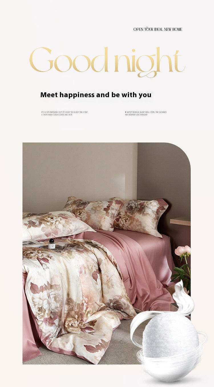 Flower Tencel Digital Printed Four-piece Bedding Set