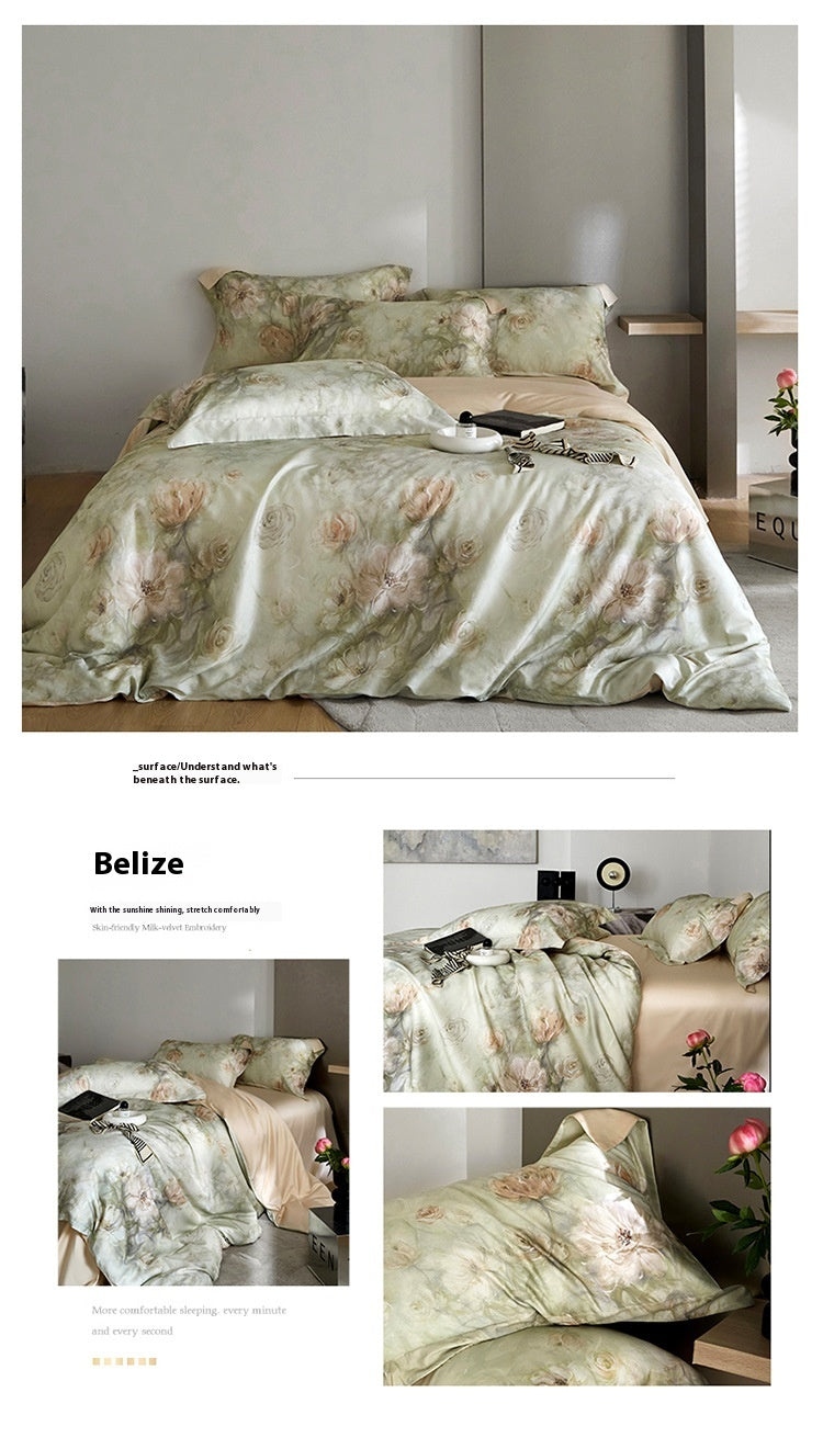 Flower Tencel Digital Printed Four-piece Bedding Set