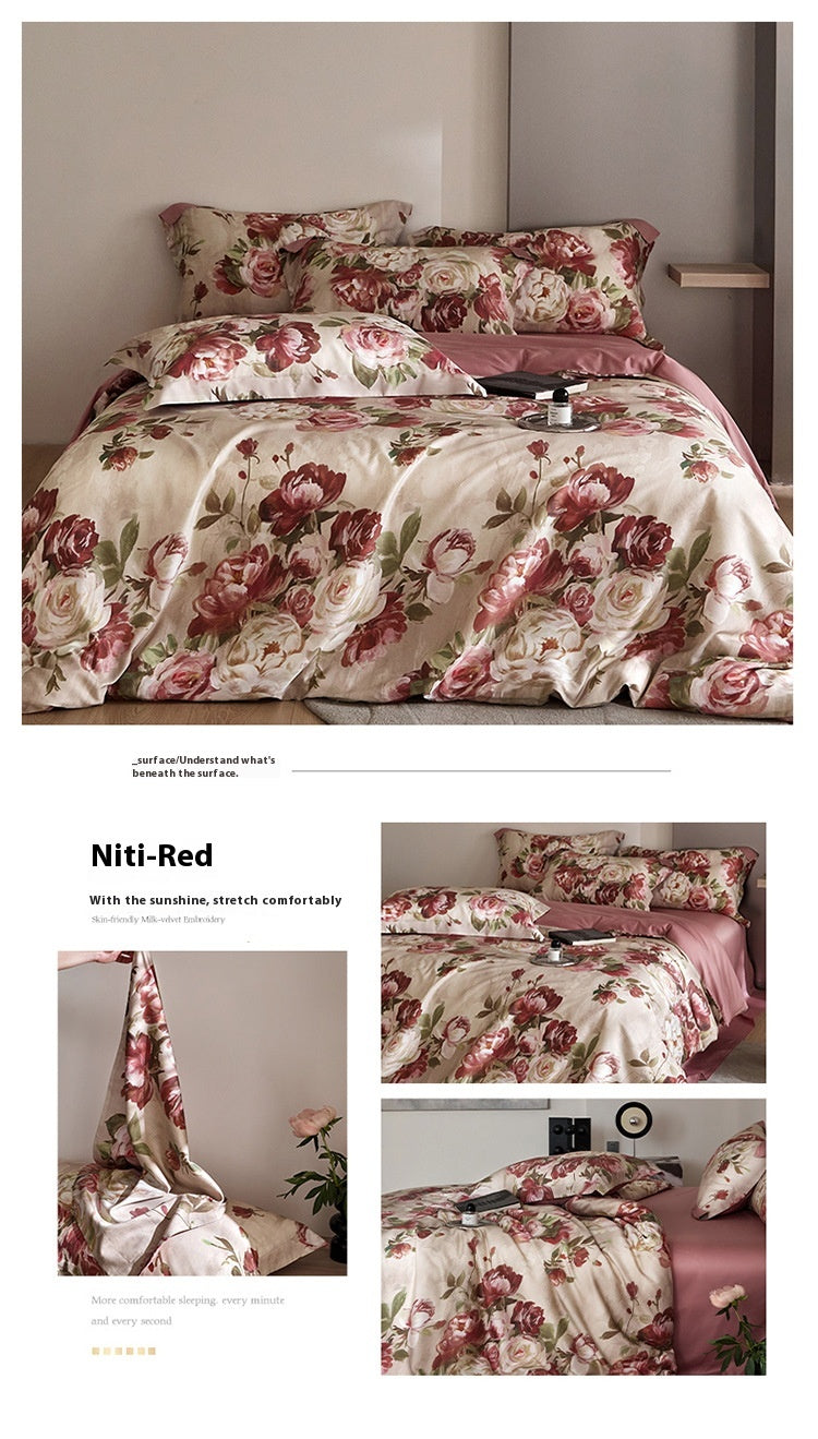 Flower Tencel Digital Printed Four-piece Bedding Set