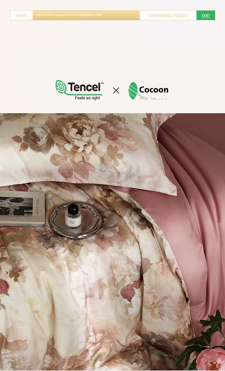 Flower Tencel Digital Printed Four-piece Bedding Set
