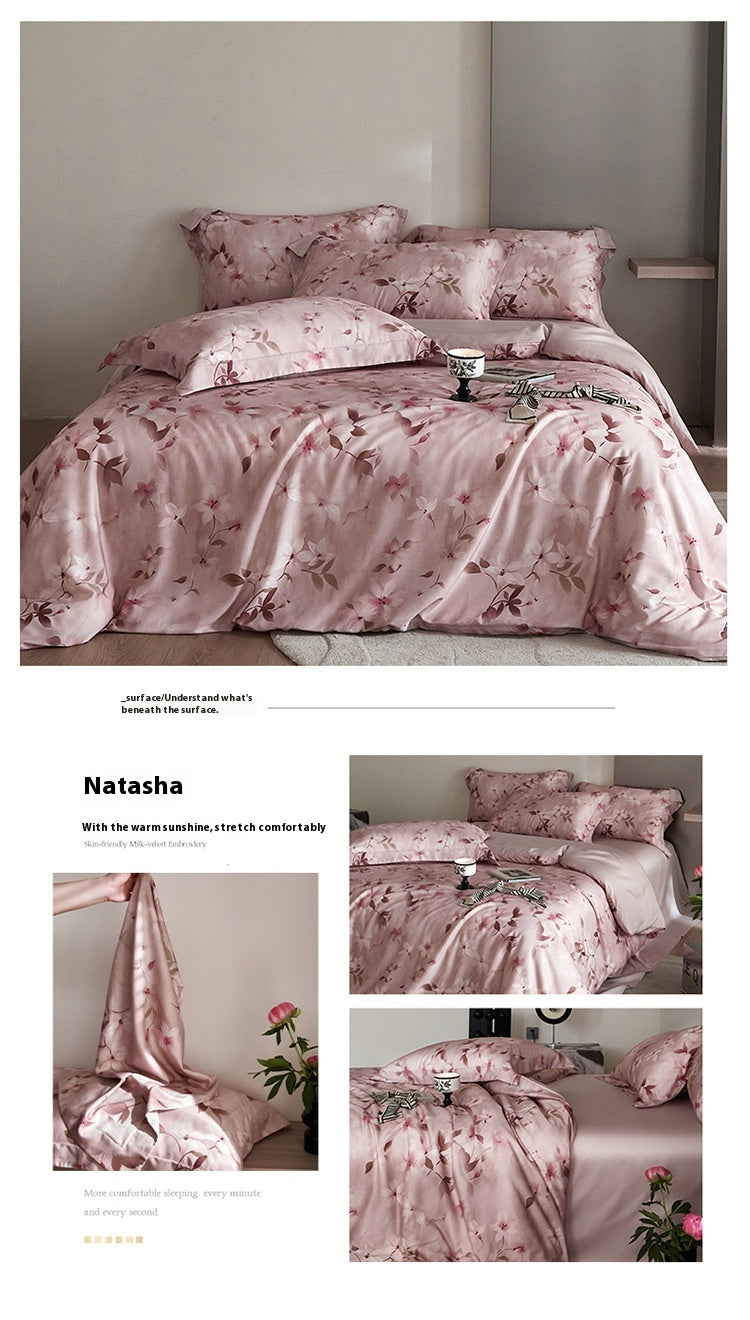 Flower Tencel Digital Printed Four-piece Bedding Set