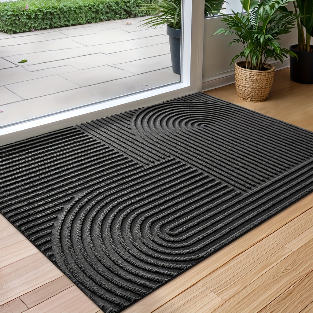 Time Arc Door Mat with Geometric Groove Pattern in Black, Gray or Brown and Two Rectangular Sizes — image 11