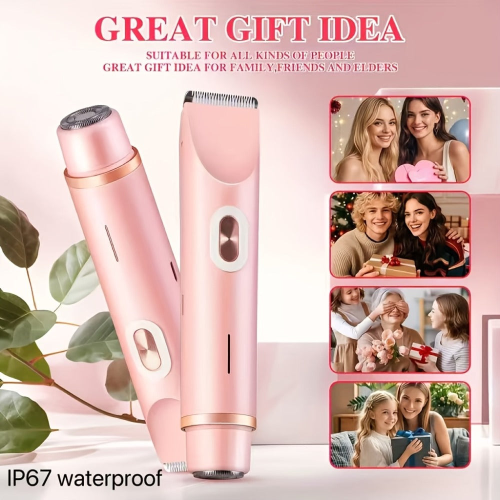 Bikini Trimmer Electric 2-in-1 Rechargeable Dual-Head Face Shaver for Women – Stainless Steel Blade USB Cordless Hair Remover