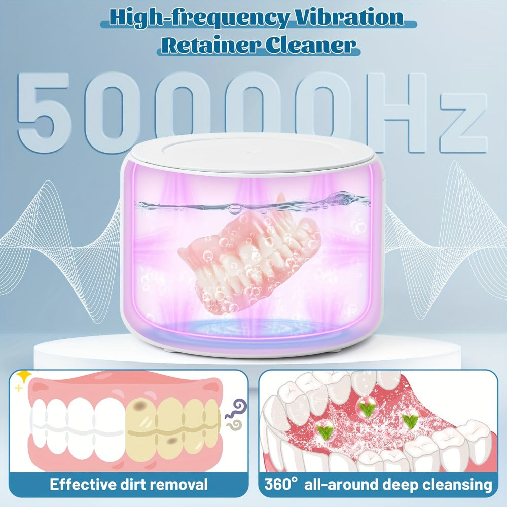 Electric Ultrasonic Cleaner Machine for Dentures Jewelry & Glasses – USB Rechargeable 3 Speeds Auto Timer 180ml Tank One-Touc