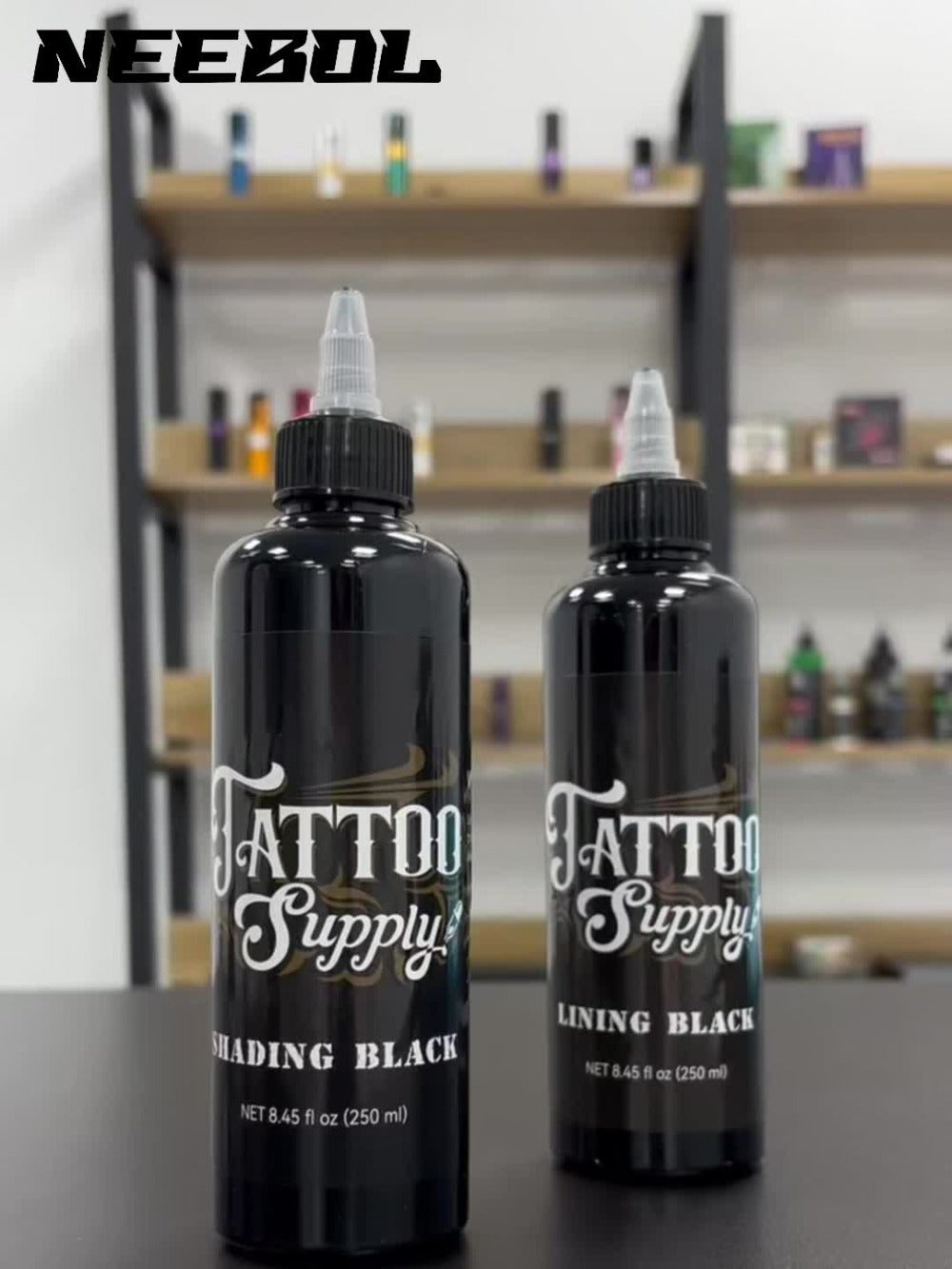Tattoo Ink Neebol Lining and Shading Black Bottle Options in 100ml or 250ml with Four with Item-Specific Color, Capacity and 