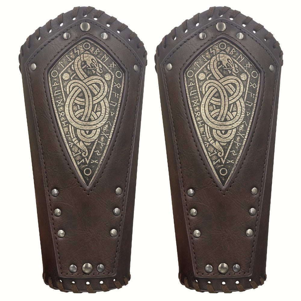 Viking Snake Wrist Guards 2-Pack Medieval Norse Leather Bracers, Nordic Retro Cosplay Props for Halloween LARP Renaissance Fa