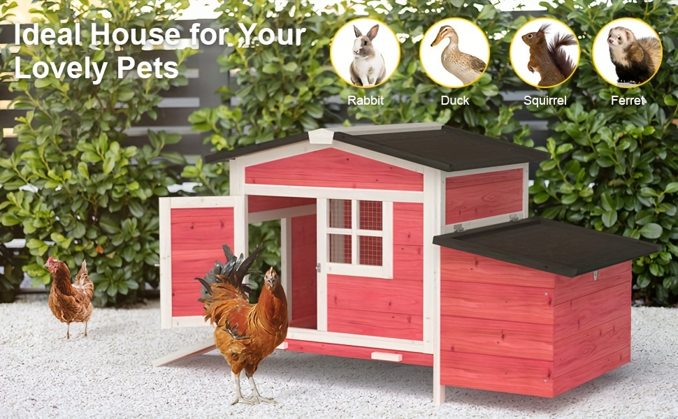 Hen House Outdoor Wooden Chicken Coop with Nesting Box Ramp Removable Tray Elevated Design Fir Wood for Garden, Patio and Yar