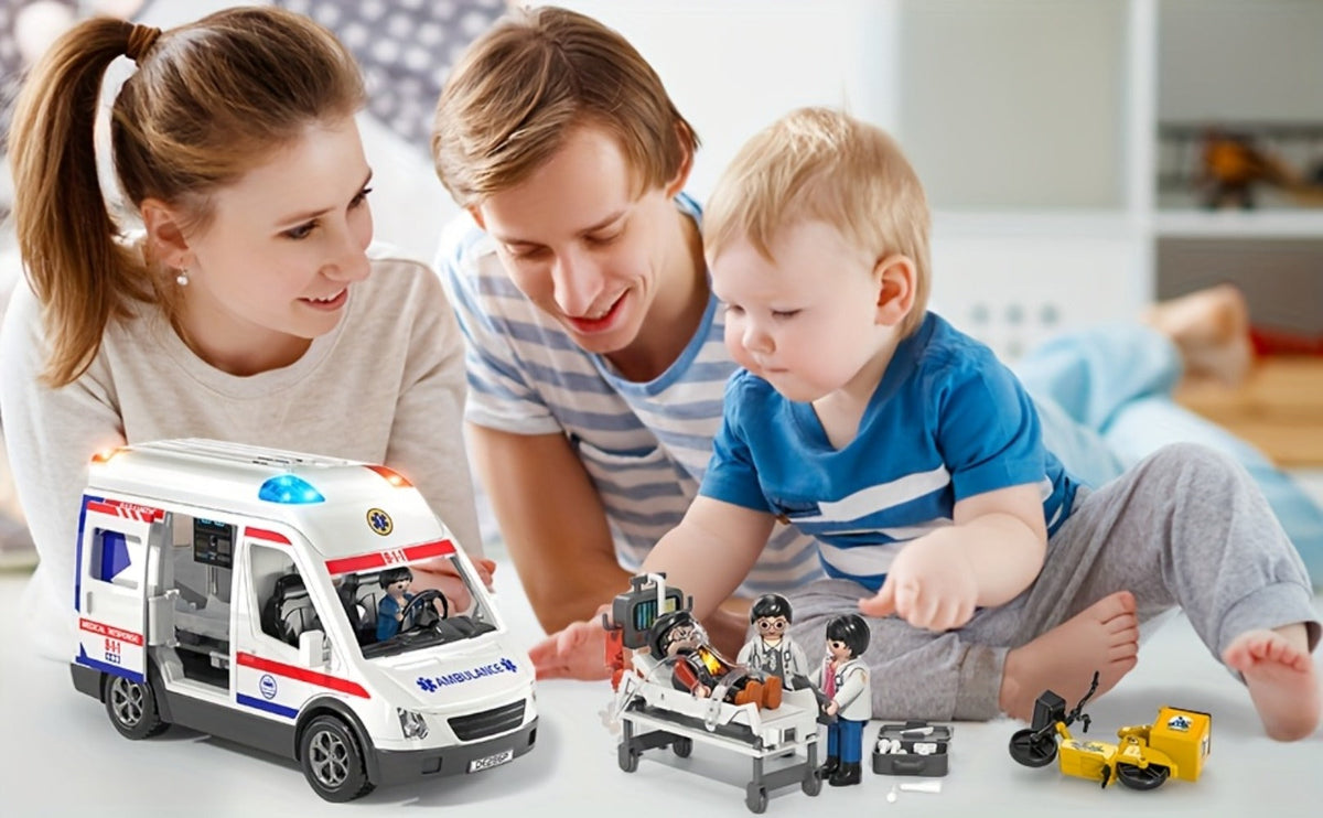 Ambulance Toy Playset for Kids Ages 3-8, Realistic Friction-Powered Emergency Vehicle with Flashing Lights & Siren Sound — im