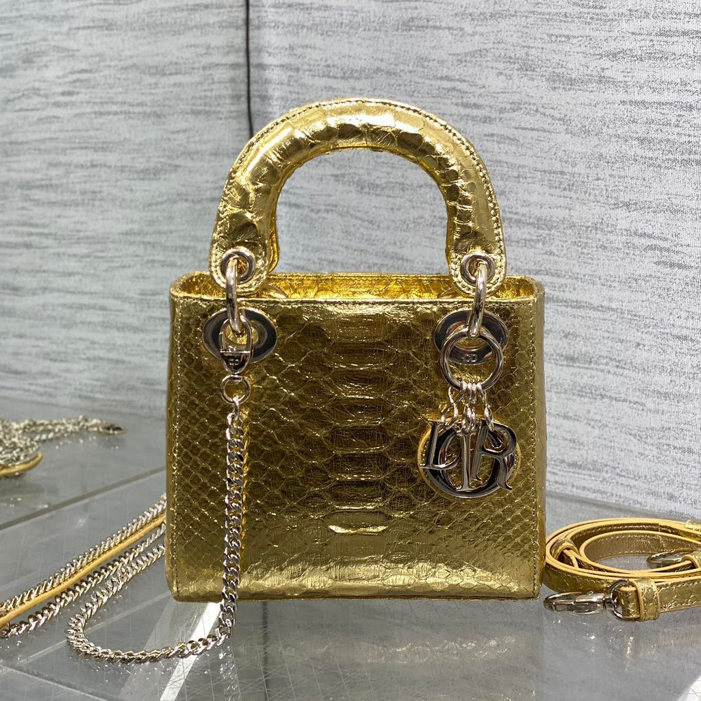 Dior Lady Women's Solid Color Metal Pendant Detachable Chain Shoulder Strap Snake Skin Single Shoulder Crossbody Handbag Bag Bags #77722