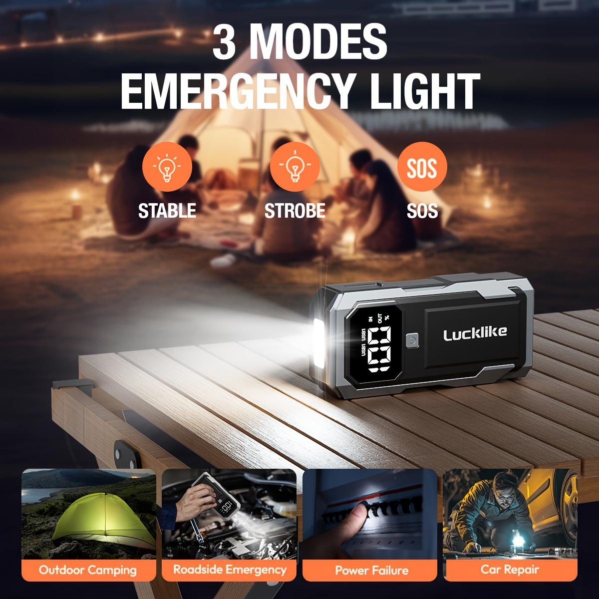 Battery Jump Starter 5000A 3000A Peak for Gas Diesel Engines QC3.0 18W Fast Charge USB-C Recharge for Garden, Patio and Yard 