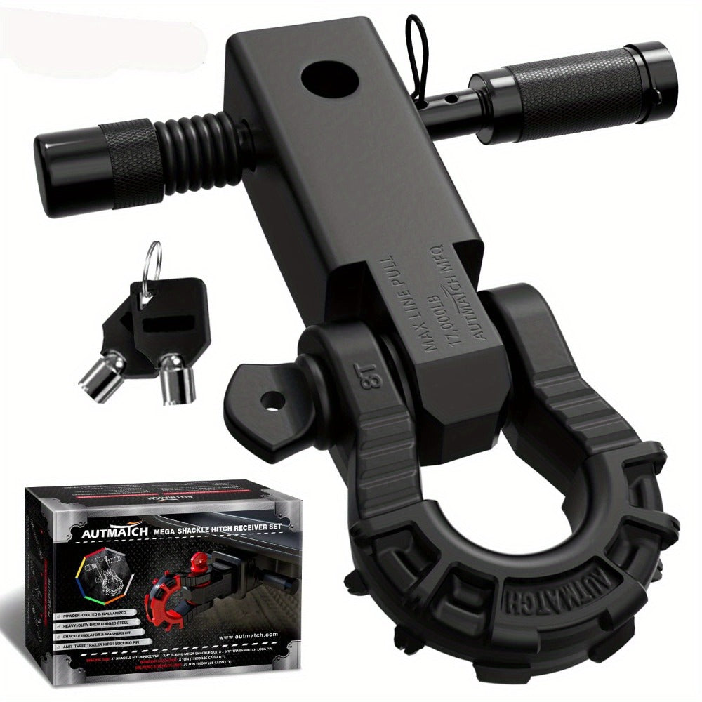 Shackle Hitch Receiver 2-Inch 68, 000 lb Break Strength with 3/4" D-Ring & 5/8" Hitch Lock Pin – Heavy Duty Drop Forged Steel