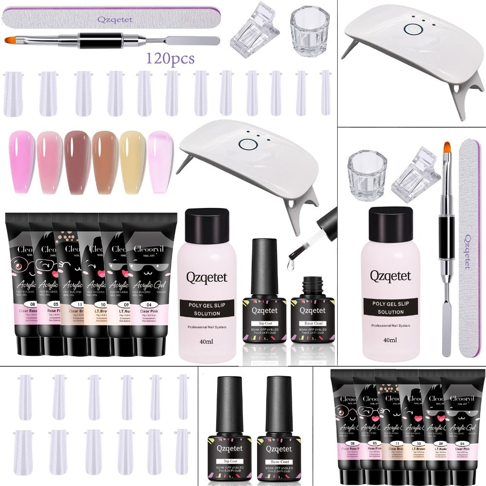 Poly Nail Gel Extension Kit 6 Colors with USB UV LED Lamp & Slip Solution – All-in-One Polygel Nail — image 1