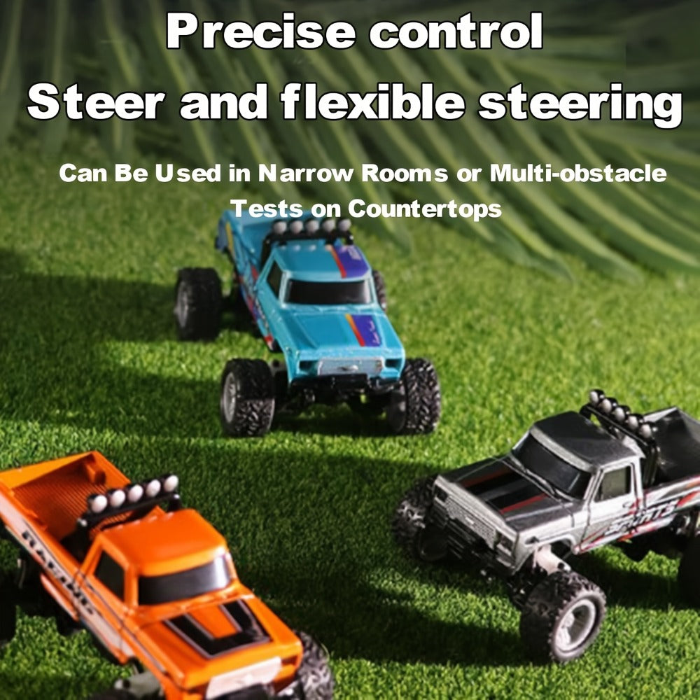 Mini RC Monster Truck 1:64 Scale Alloy Remote Control Car with LED Lights 2.4GHz Speed Steering Adjustable Kids Boys Gift — i