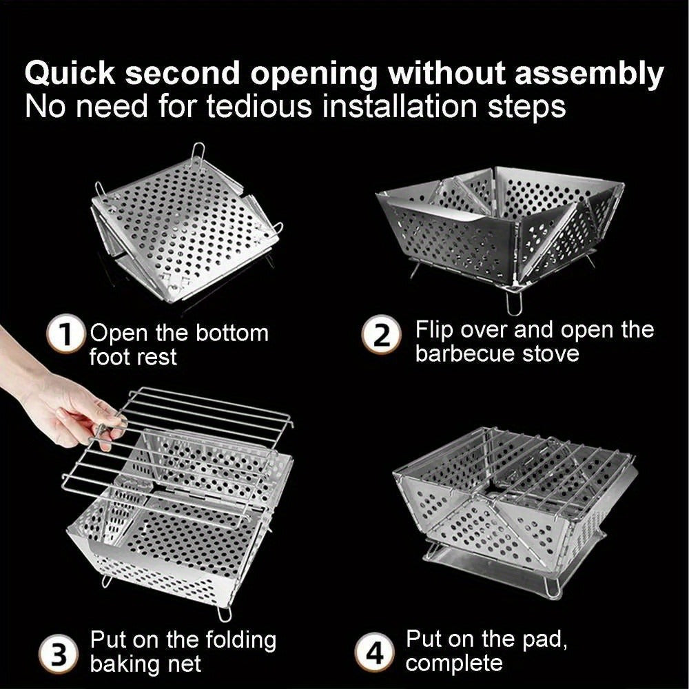 Wood Burning Camp Stove Portable Stainless Steel, Mini Folding Charcoal BBQ Grill, Camping Wood Stove Burner — image 25