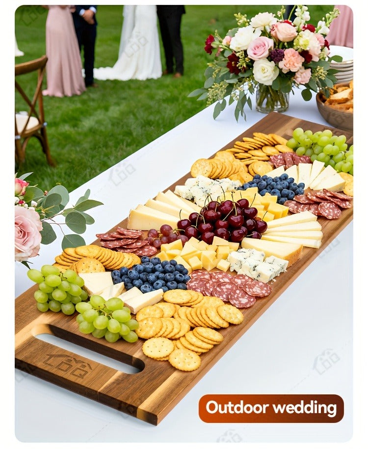 Extra-Long 36 x 11-Inch Wood-Color Charcuterie Board with Recessed Handles and Two Display Stands — image 25