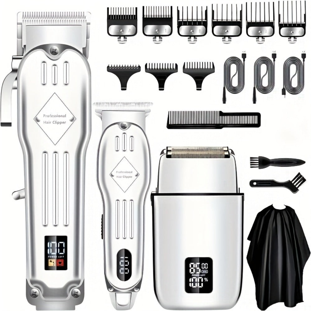 Hair Clippers & Trimmers Three-Piece Set with Full-Size Clipper, T-Blade Detailer, Foil Shaver and LCD Displays — image 4