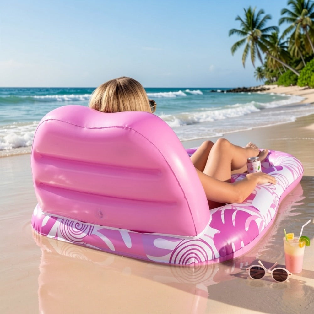 Pink Tropical Inflatable Pool Recliner Float, 60 x 36 x 24 Inches with Mesh Seat and Cup Holder — image 6