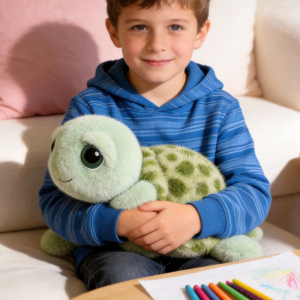 Stuffed Animal Big-Eye Turtle Pillow in 15.75-Inch Size with Melancholy Face and Soft Plush Fabric — image 6
