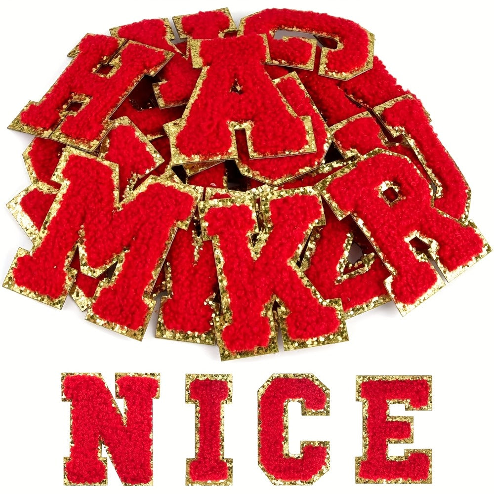 Chenille Letter Patches Self Adhesive A-Z 26pcs – Embroidered Alphabet Applique Stickers for Clothes Bags Hats Phone Cases — 