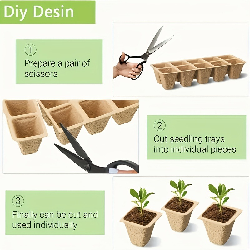 Peat Pots Seed Starter 100pcs Square Biodegradable Paper | Germination Trays with Peat Substrate for Herbs Cacti Flowers | In