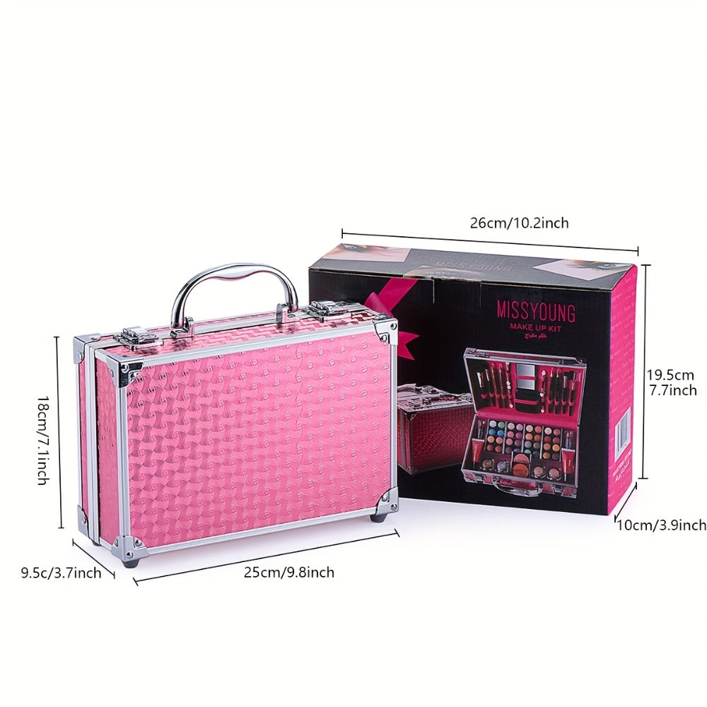 Makeup Kit 56-Piece Handled Mirror Case with Mixed Face, Eye and Lip Cosmetics in Silvery or Rose Color — image 7