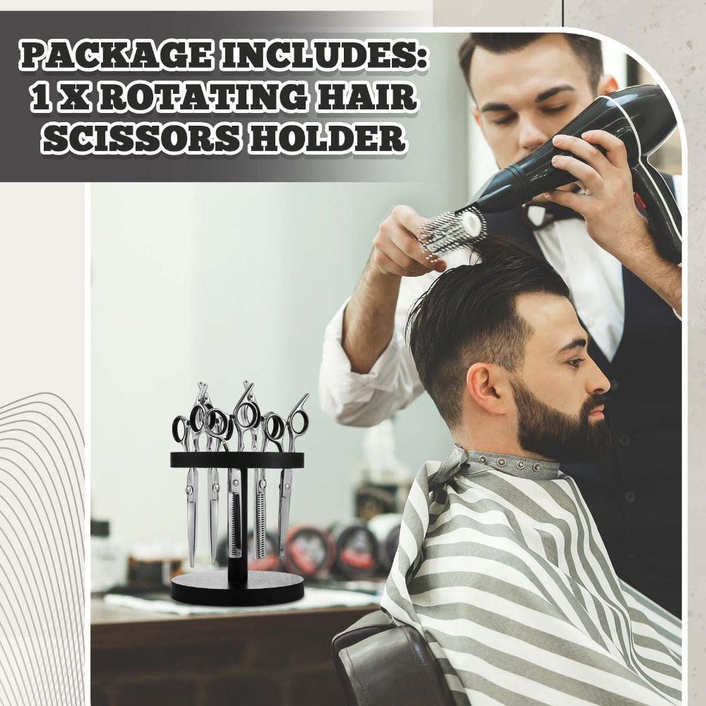Scissor Holder Rotating 360 Degree Wooden Barber Shears Stand Organizer 10 Holes 0.71 Inch for Salon Hair Stylist Barbershop 