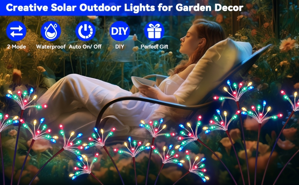 Solar Garden Lights 4-Pack Swaying Firework Stakes with Two Modes and Six Colors for Flowerbed Decor — image 14
