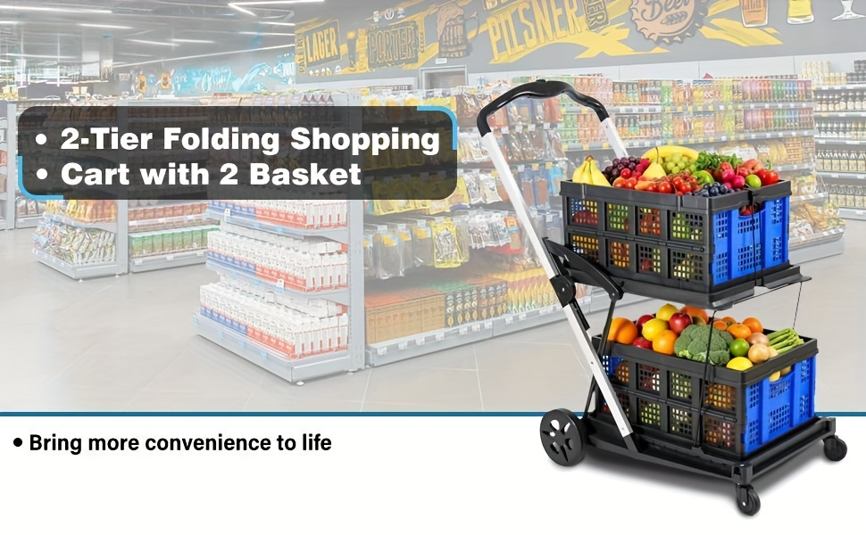 Two Tier Cart with 2 Storage Crates 360° Swivel Wheels, for Garden, Patio and Yard Use, with the Listed Configuration — image