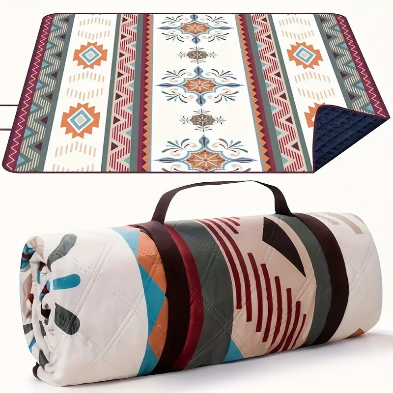 Rectangular Geometric Picnic Blanket with Rolled Carry Straps and 200 x 150 cm Pictured Open Size — image 1