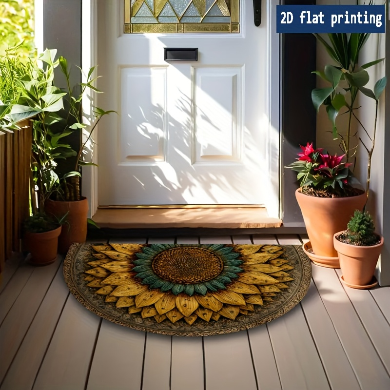 Sunflower Mandala Door Mat with Half-Round Shape, Flat Printed Surface and Three Entryway Sizes — image 5