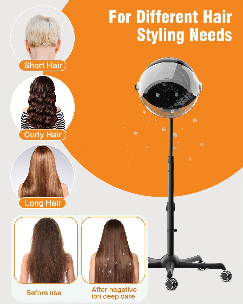 Ionic Floor-Standing Hooded Hair Dryer 1875W, Adjustable Height Professional Salon Hood Dryer for Deep — image 30