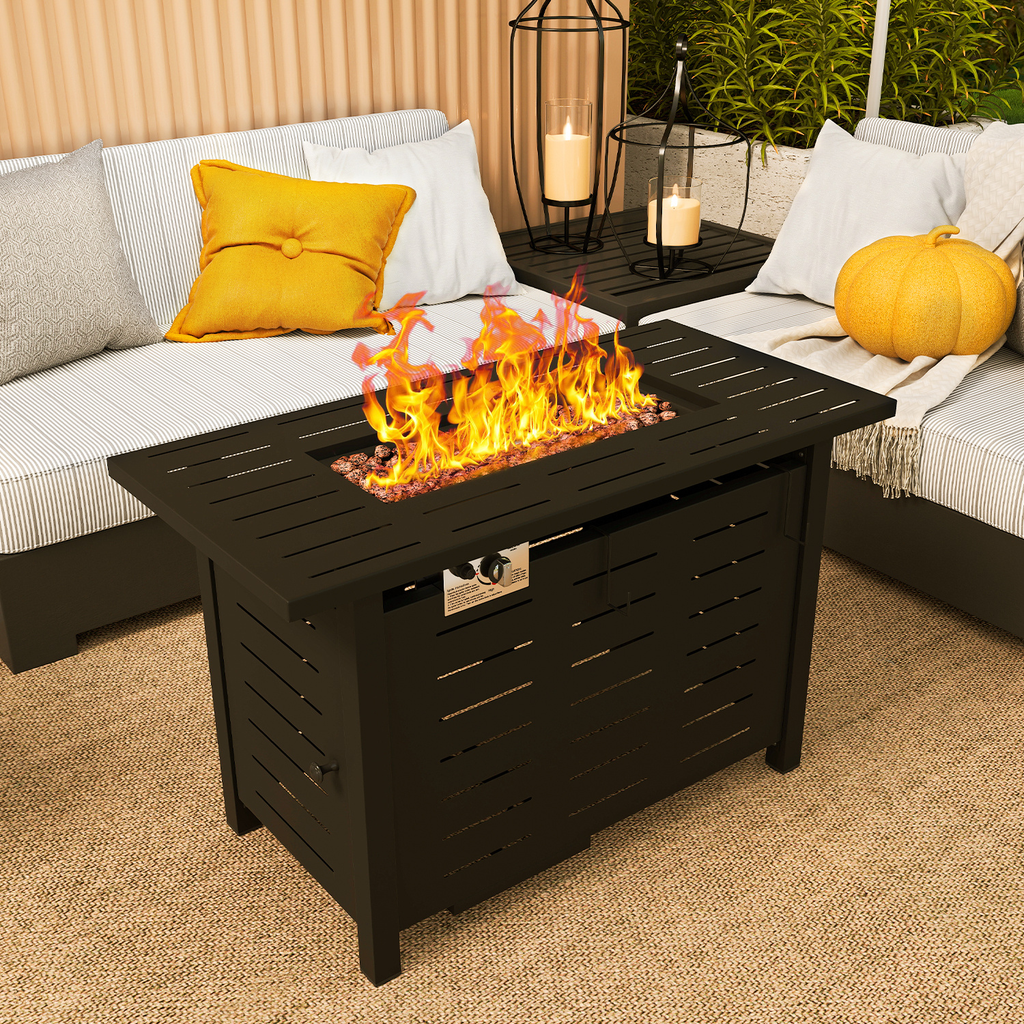 Propane Fire Pit Table Outdoor 50, 000 BTU Gas Fire Table with Lid Lava Rocks & Cover for Patio Backyard Deck Black Brown 40"