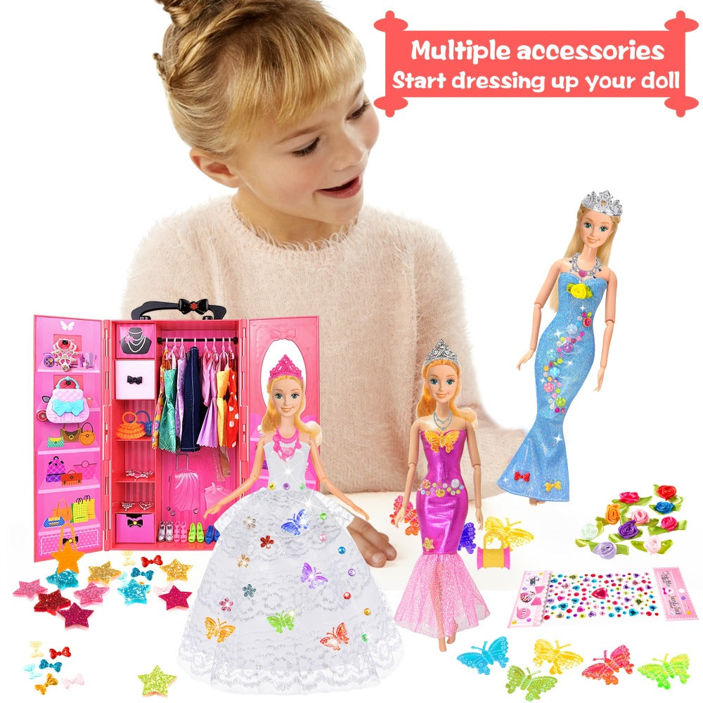 139-Piece Rose Doll Wardrobe and Accessory Case for 11.5-Inch Dolls with Dresses, Shoes and Stickers — image 6