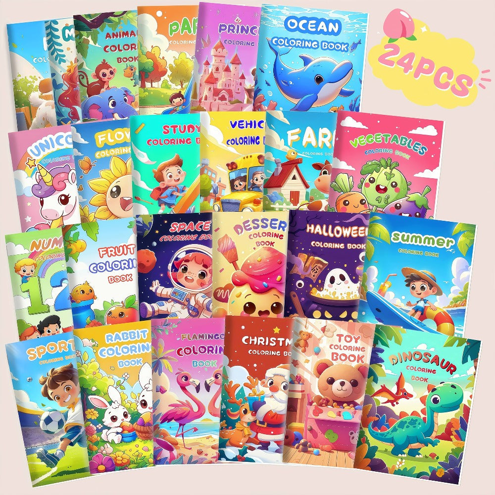 Bulk Coloring Books for Kids 24 Pack, Party Favors Goodie Bag Stuffers Ages 3+, Animals, Mermaid & Dinosaur Designs — image 1