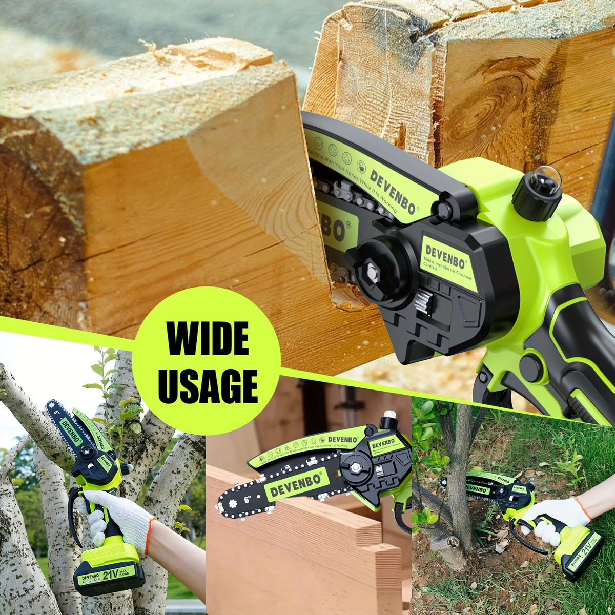 Cordless Mini Chainsaw 6-Inch, Handheld Pruning Saw with Rechargeable Battery, Adjustable Chain Tension — image 14