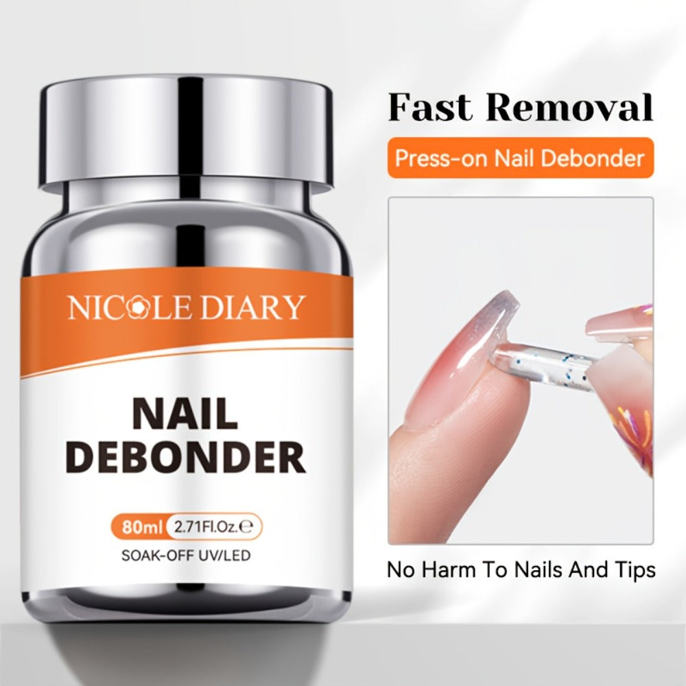 Press On Nail Debonder Remover 80ml – Fast 3-5 Second Soak-Off Liquid for False Tips, Rhinestone Glue Remover, No Damage Easy