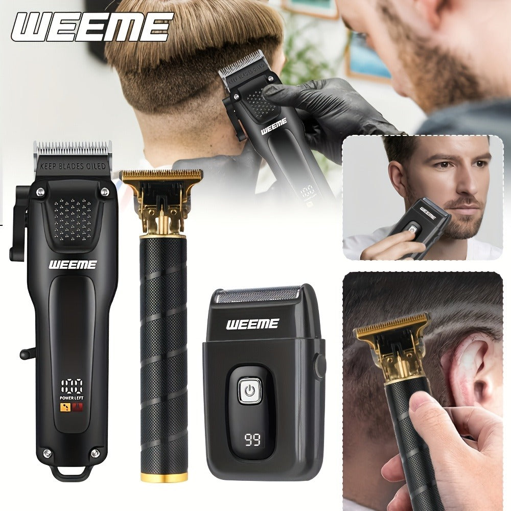 Mens Grooming Kit with Nose Hair Trimmer Electric Shaver WEEME 826 USB Rechargeable LCD Display – Complete Shaving Trimming S