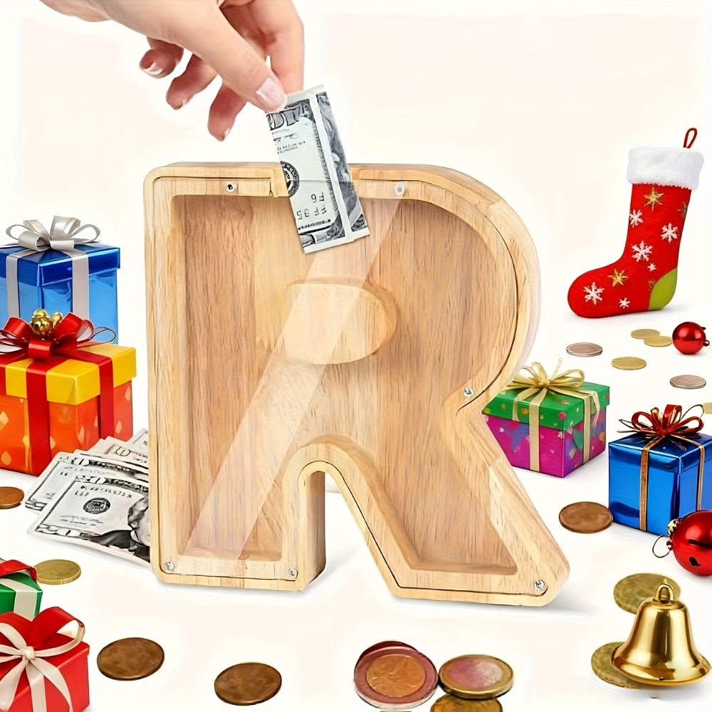 Personalized Wooden Piggy Bank for Kids – A-Z Alphabet Letter Initial Coin & Bill Savings Bank for Boys & Girls — image 2