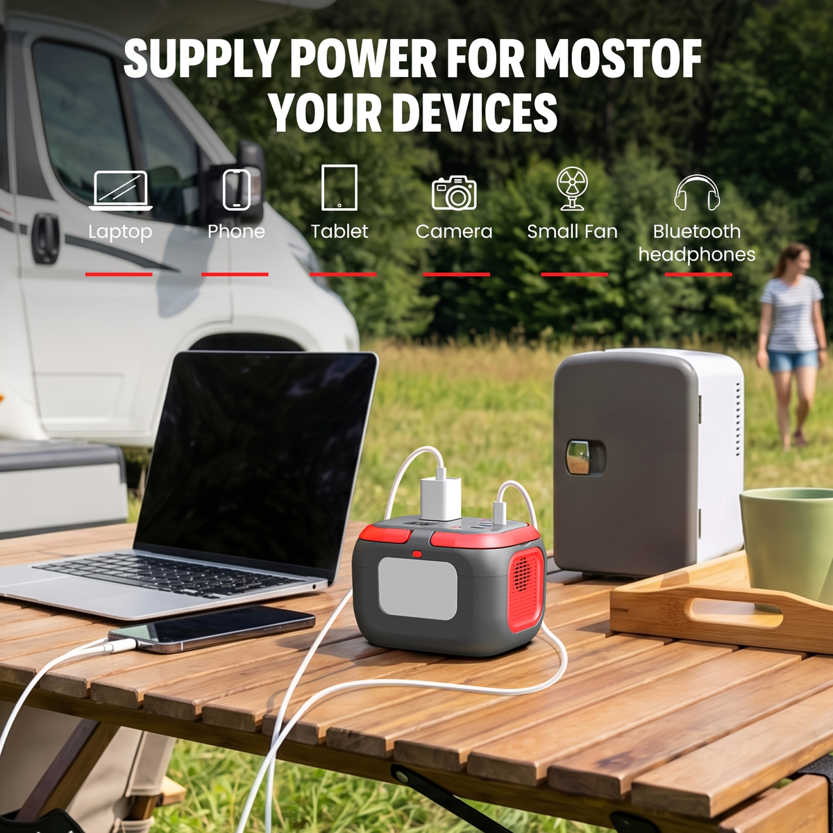 Battery Power Station 120W 97.68Wh 26400mAh Portable Backup with AC Outlet USB-C QC USB-A DC for Camping RV Travel Emergency 