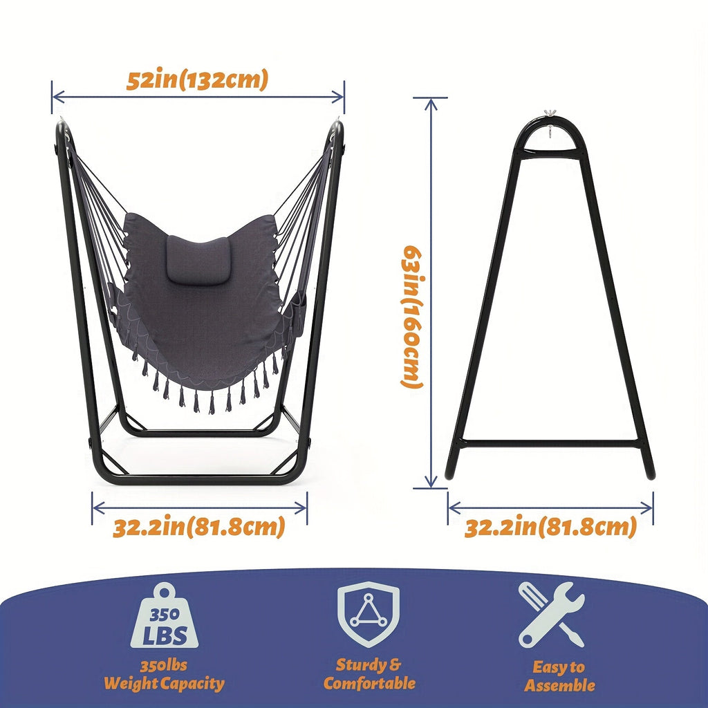 U-Shaped Hammock Chair Stand with Free Hanging Chair, Double Tube Steel Frame, Powder Coat, Side Pocket Included — image 6