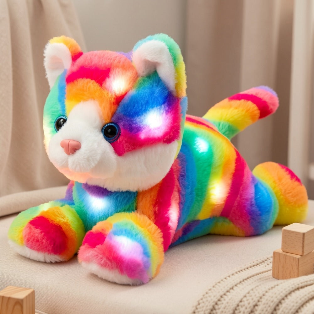 Plush Toy Rainbow Cat with LED Glow and Optional Music for Colorful Kawaii Room Display and Gifting — image 7