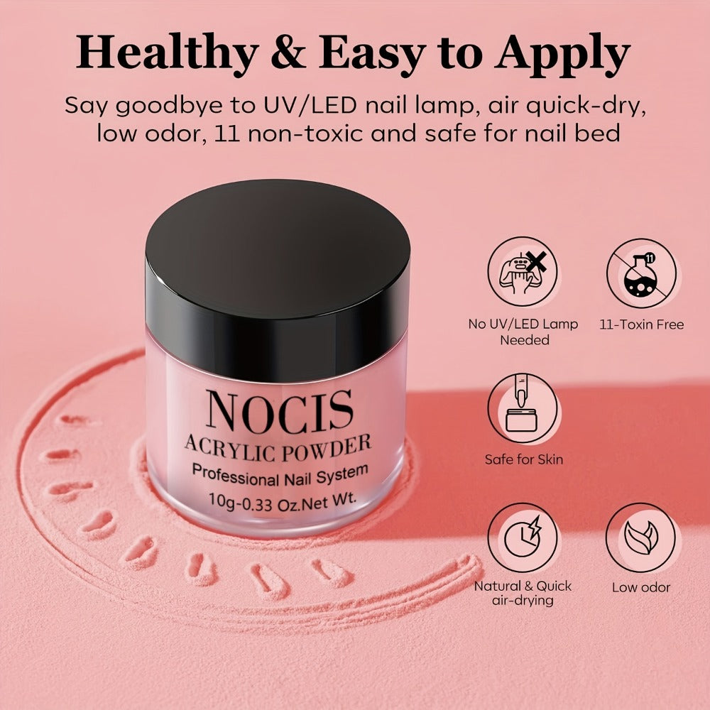 Acrylic Nail Kit NOCIS Four 10g Pink and Warm Neutral Powders with Liquid Monomer, Three Brushes and File — image 6