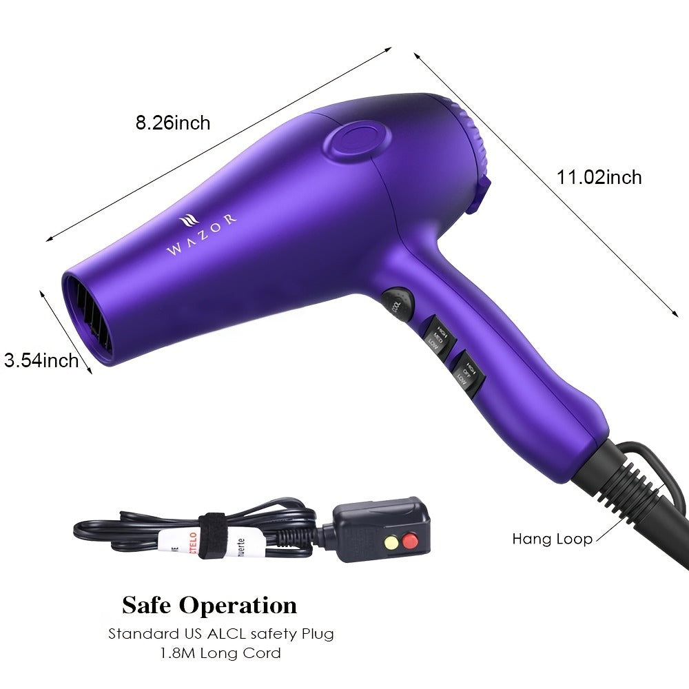 1875W Ionic Hair Dryer with Diffuser Concentrator Comb Nozzle – Professional Blow Dryer DC Motor 3 Heat 2 Speed Cool Shot Ant