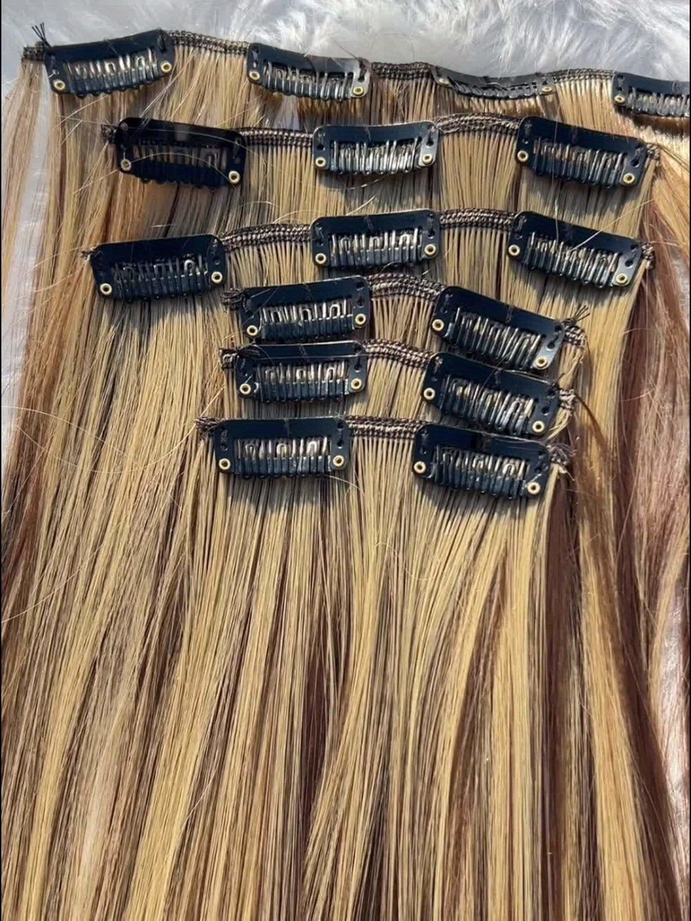 Clip In Hair Extensions 24 Inch for Women 6 Pieces 16 Clips – Heat Resistant Synthetic Hairpiece for Volume & Length — image 