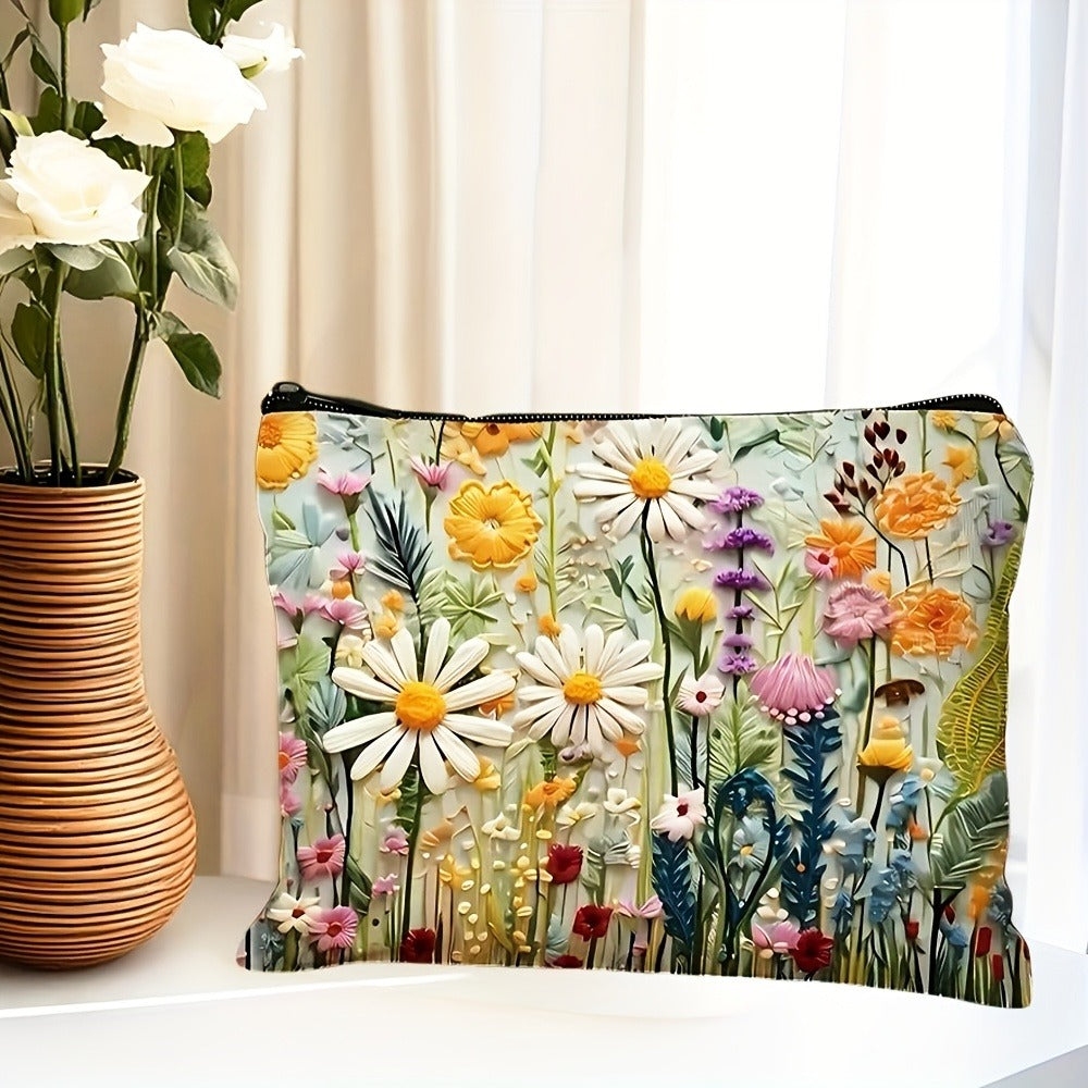 Makeup Bag Four-Piece Daisy Floral Foldable Zipper Pouch Set for Travel, Vanity and Everyday Beauty Storage — image 11