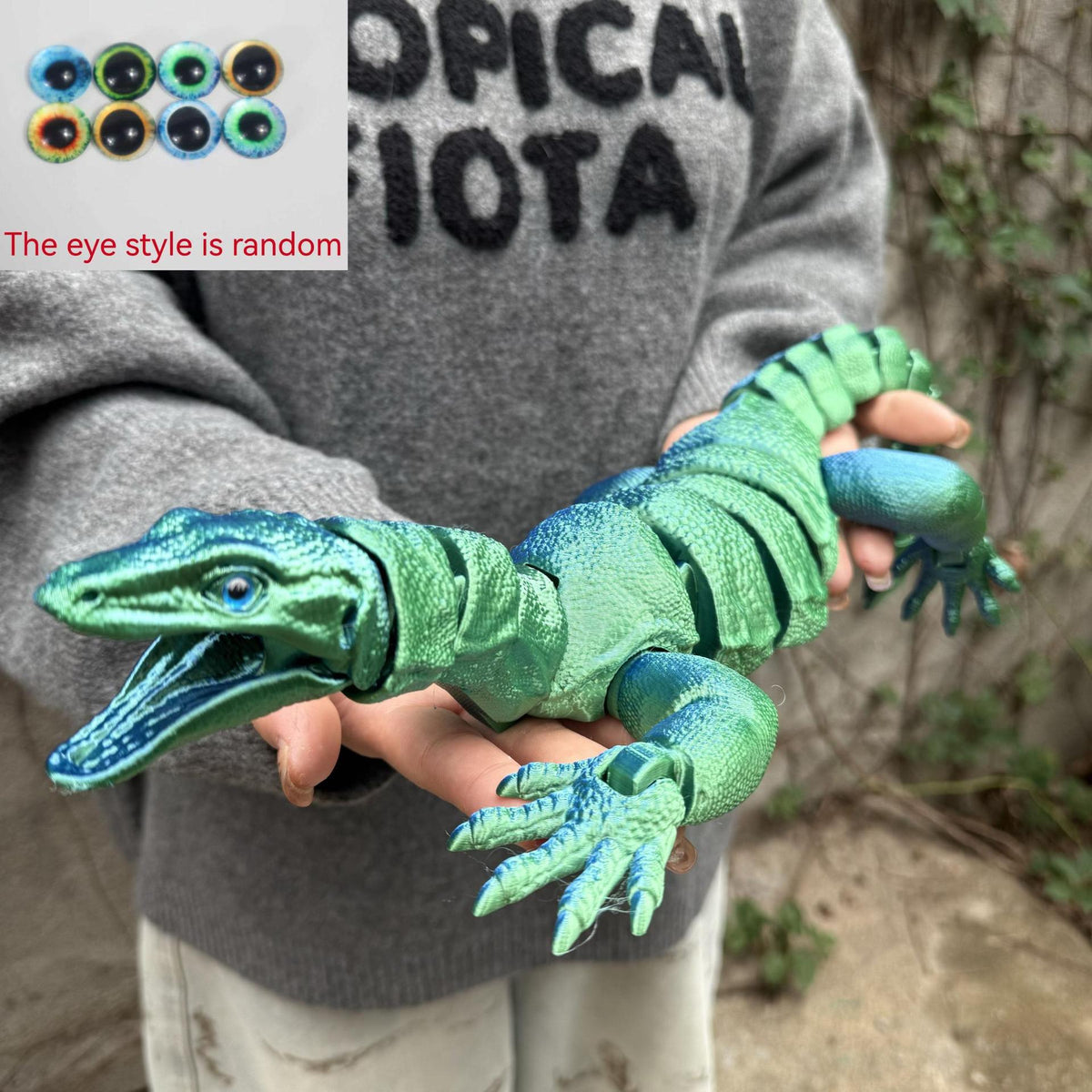 Giant Lizard Figurine 21 Inch 3D Printed – Realistic Reptile Animal Model Openable Mouth Easy 3-Part Assembly 7 Color Styles 