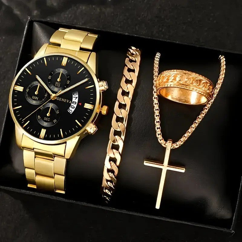 Men's Black Minimalist Quartz Watch Set